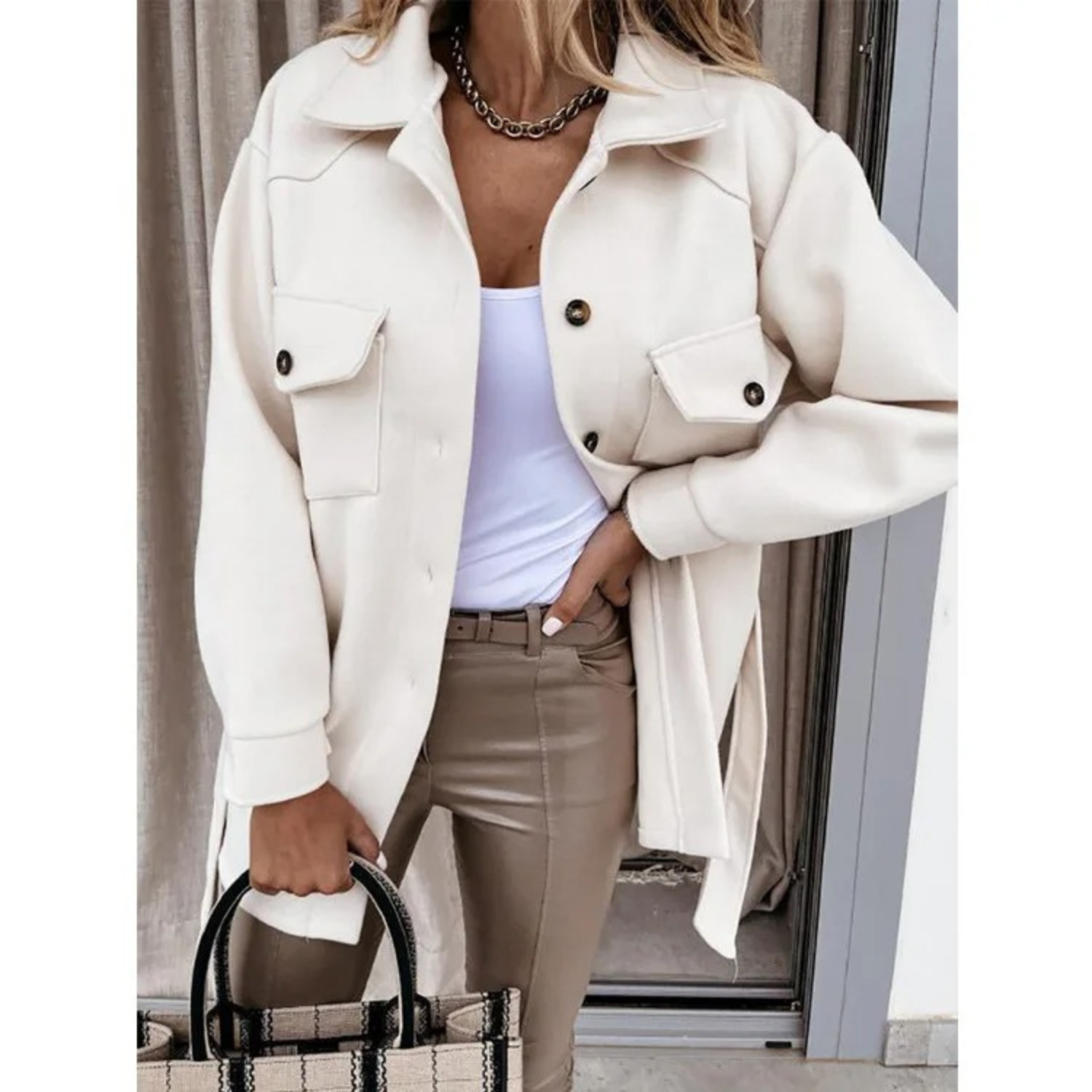 ModeMeester Noami Giacca Estiva Blu con Colletto Risvoltato