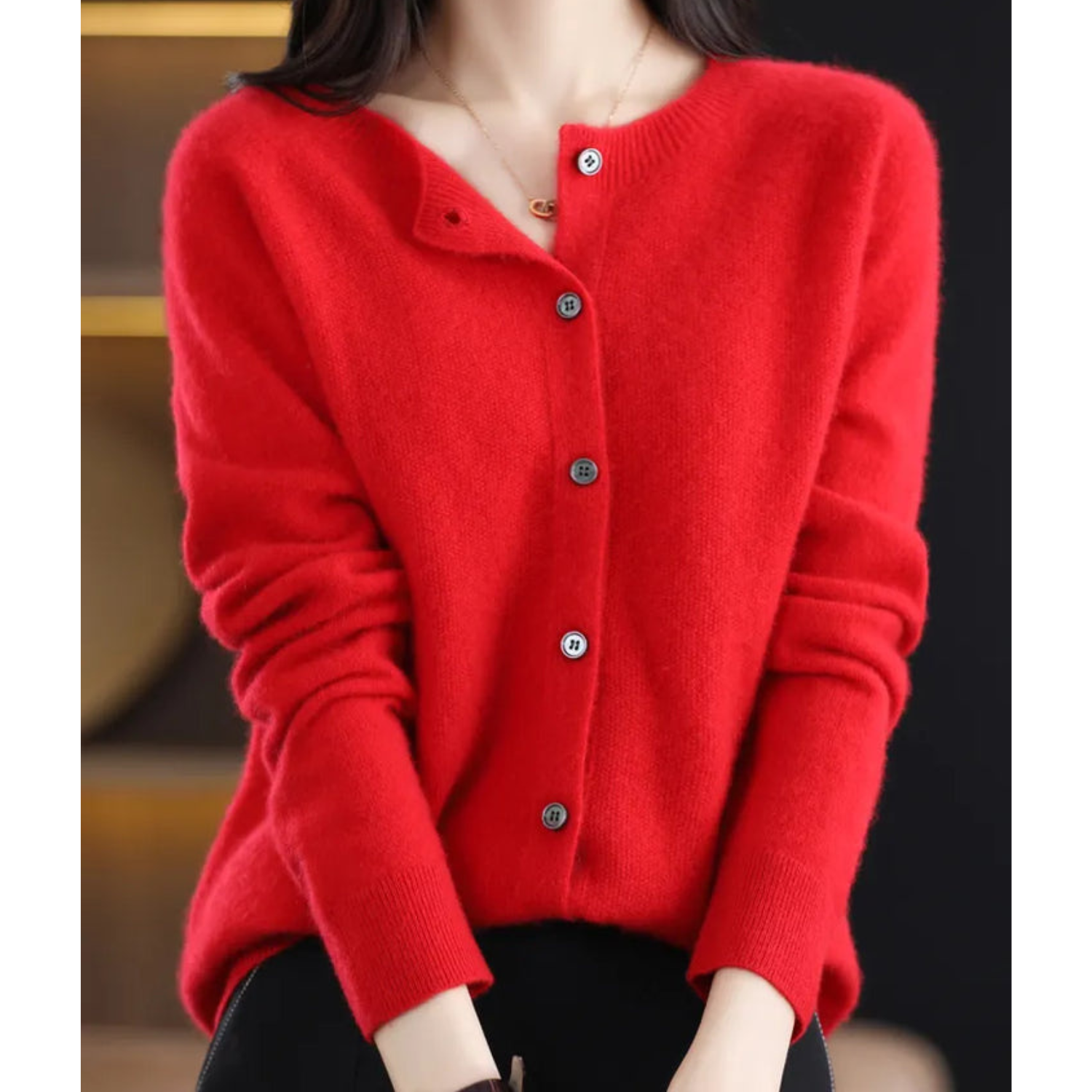 VELANORA - Zuivere Merinowol Dames O-hals Cardigan Kasjmier Trui