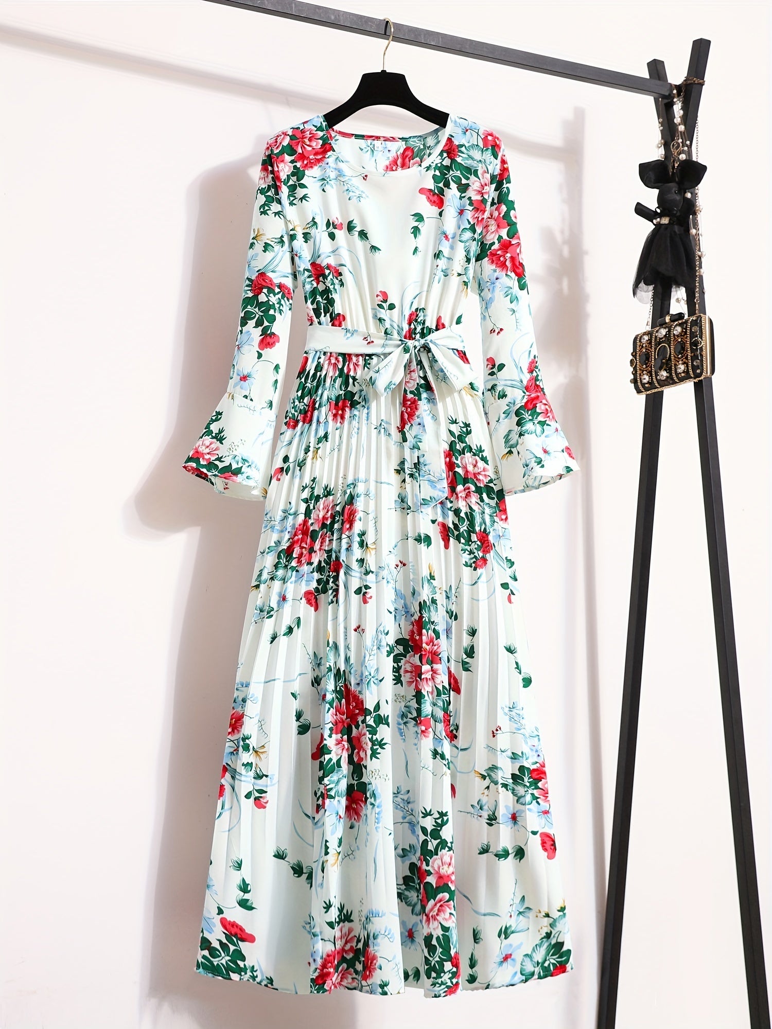 VELANORA - Vestito Plissettato con Stampa a Fiori