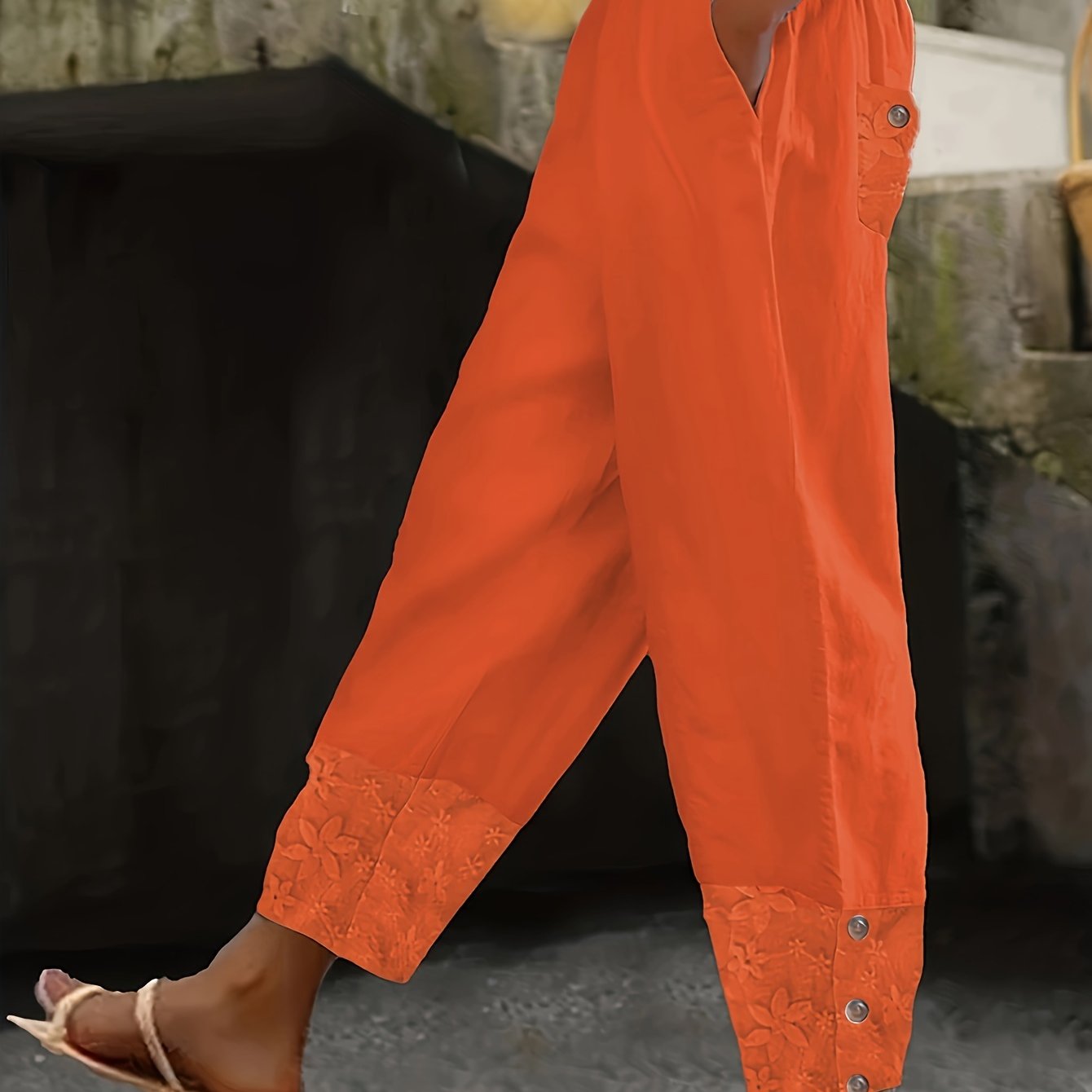 VELANORA- Pantaloni con disegno a coste e vita elastica