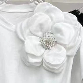 Kort T-shirt met 3D Bloemen voor Vrouwen