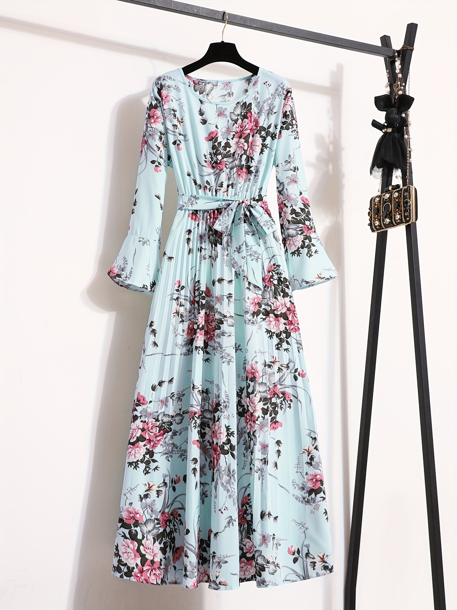 VELANORA - Vestito Plissettato con Stampa a Fiori