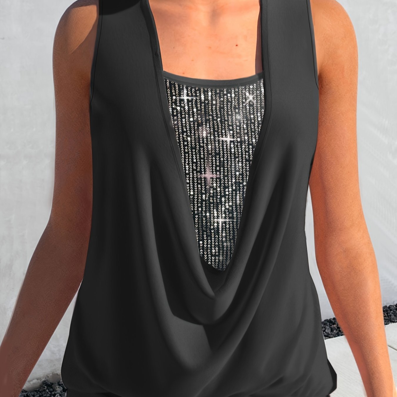 VELANORA- Sequin Decor Tank Top