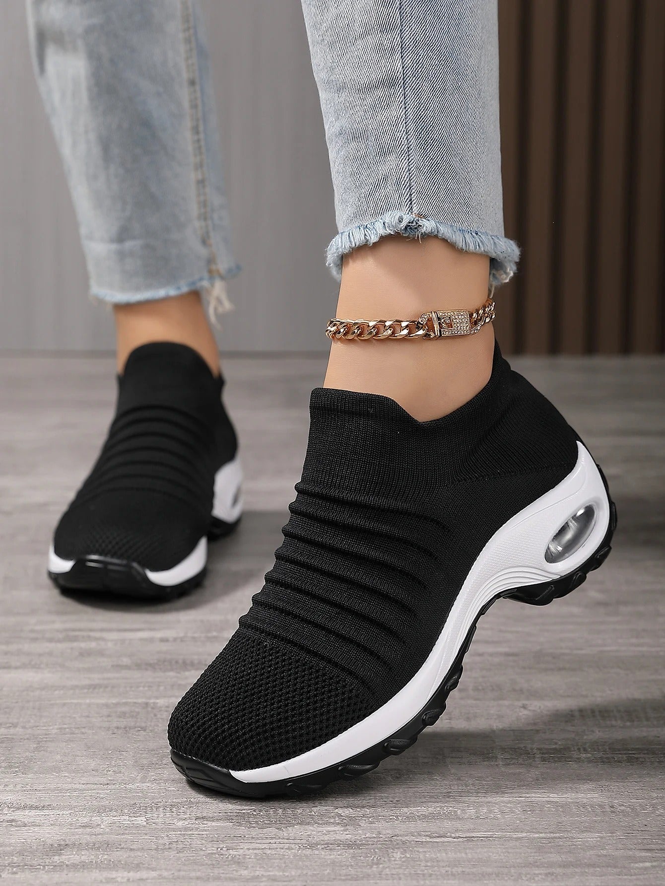 VELANORA Black waterproof soft sole lightweight Women's slip-ons