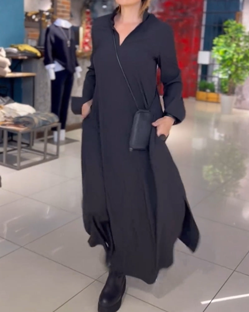 Olivia: Jouw Zwarte Maxi Jurk voor een Magische Herfst
