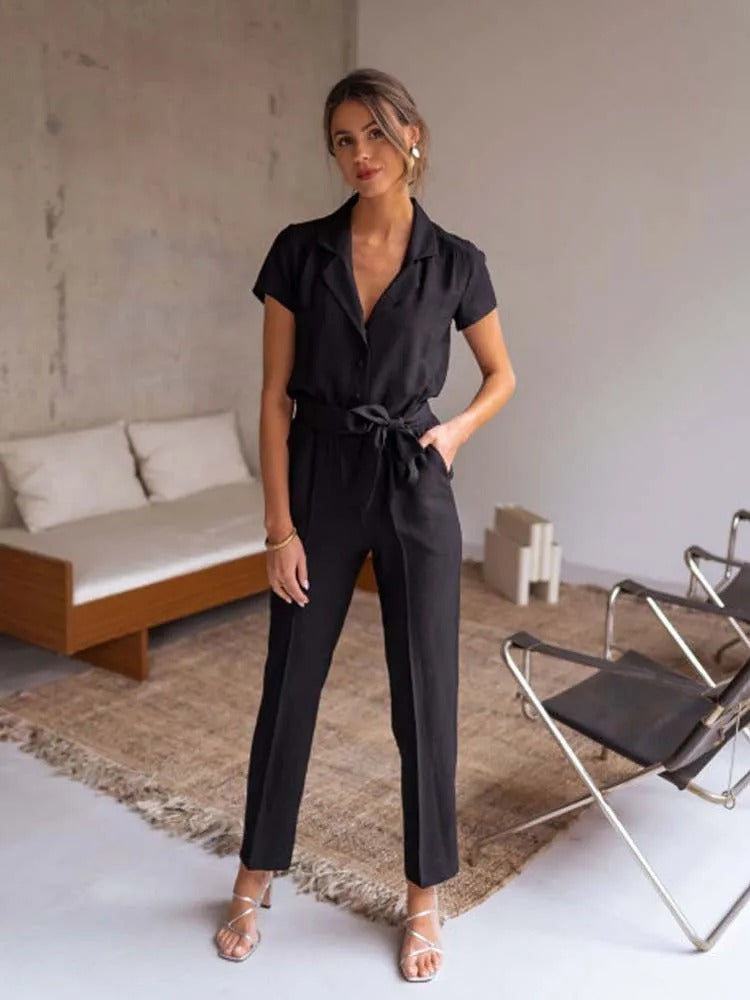 Charmant Couture Patchwork V-Hals Jumpsuit
