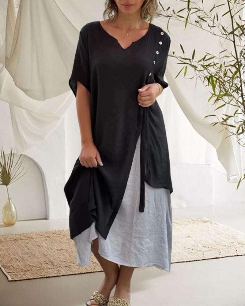 Solara Asymmetrische Korte Mouw Jurk