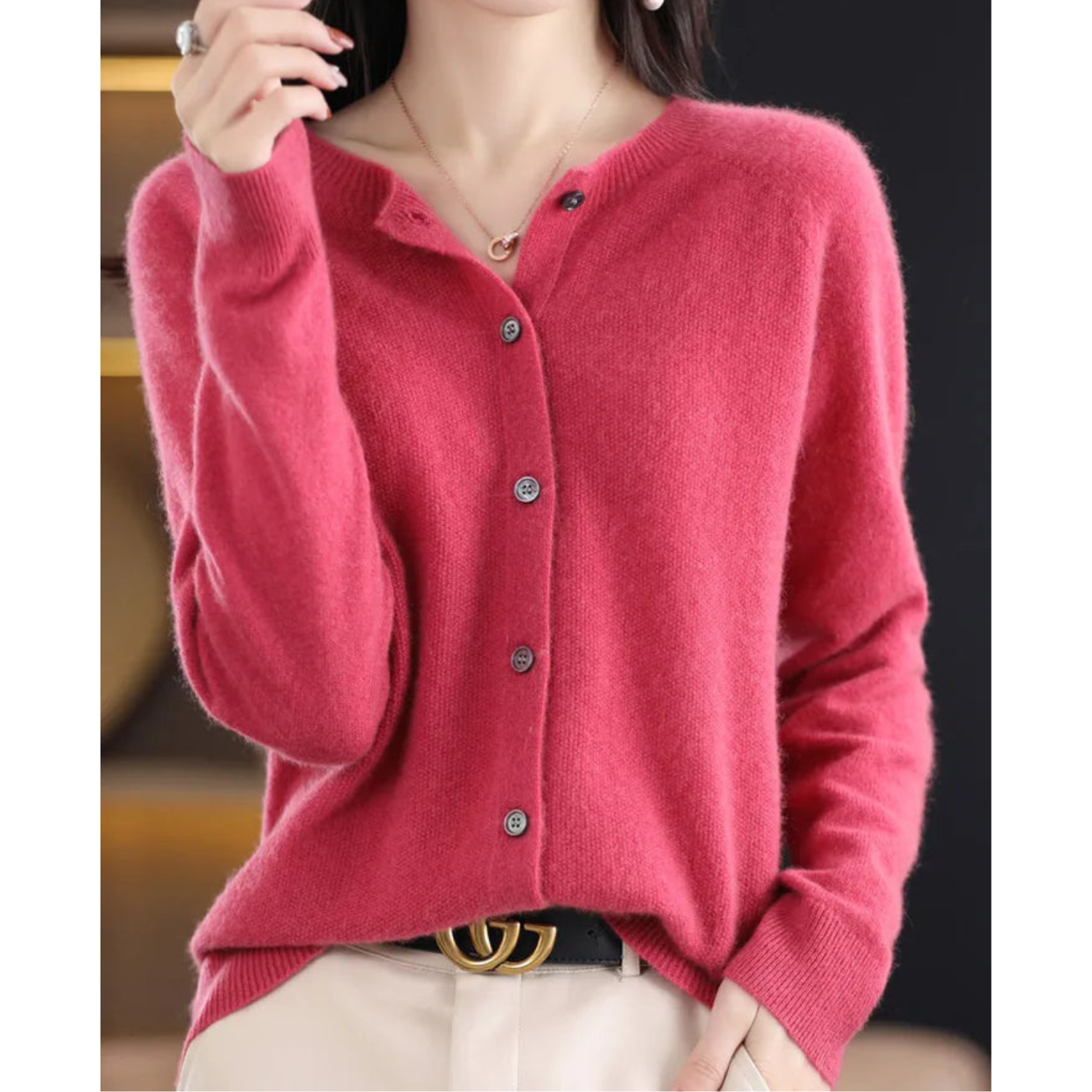 VELANORA - Zuivere Merinowol Dames O-hals Cardigan Kasjmier Trui