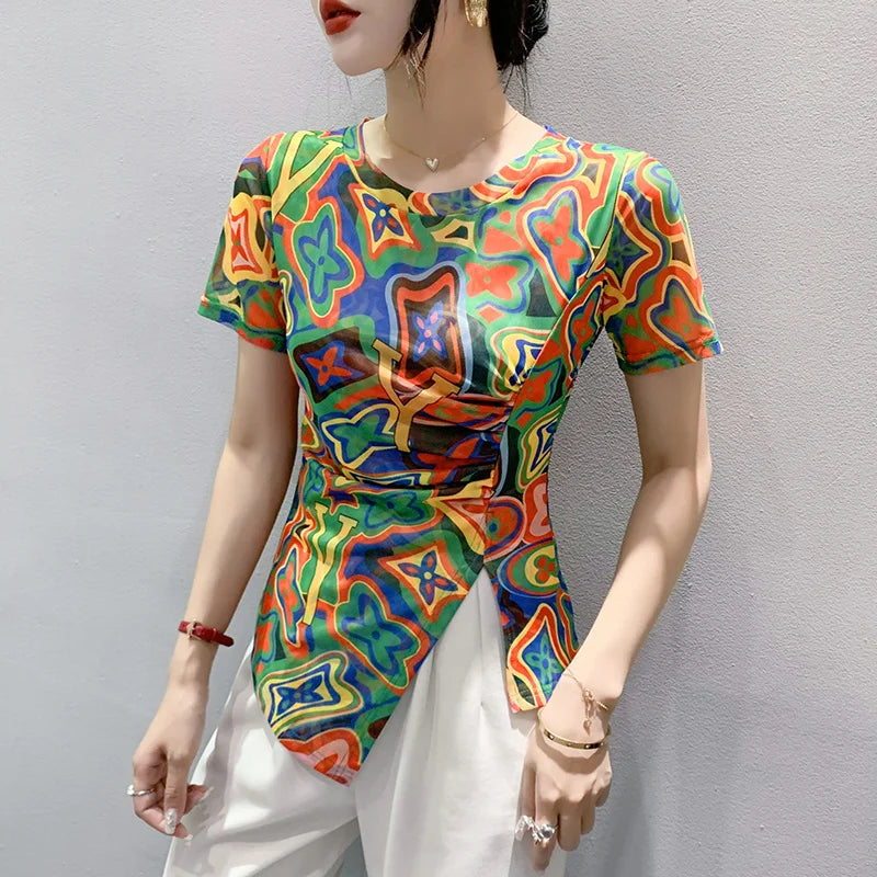 GlamourBloom Maglietta Vintage in Rete