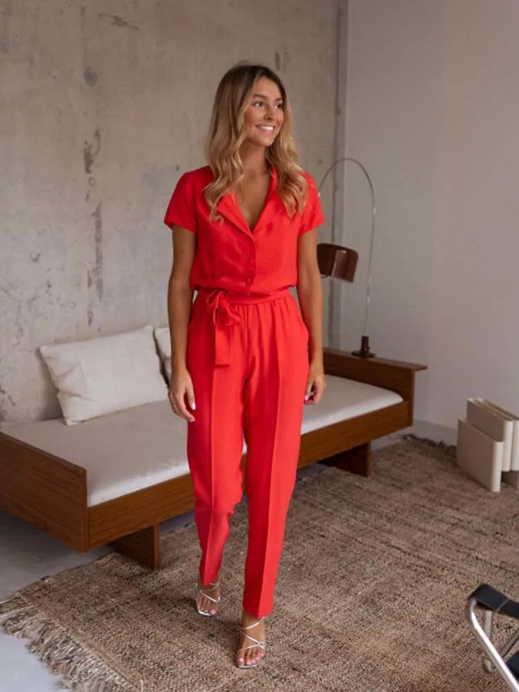 Charmant Couture Patchwork V-Hals Jumpsuit