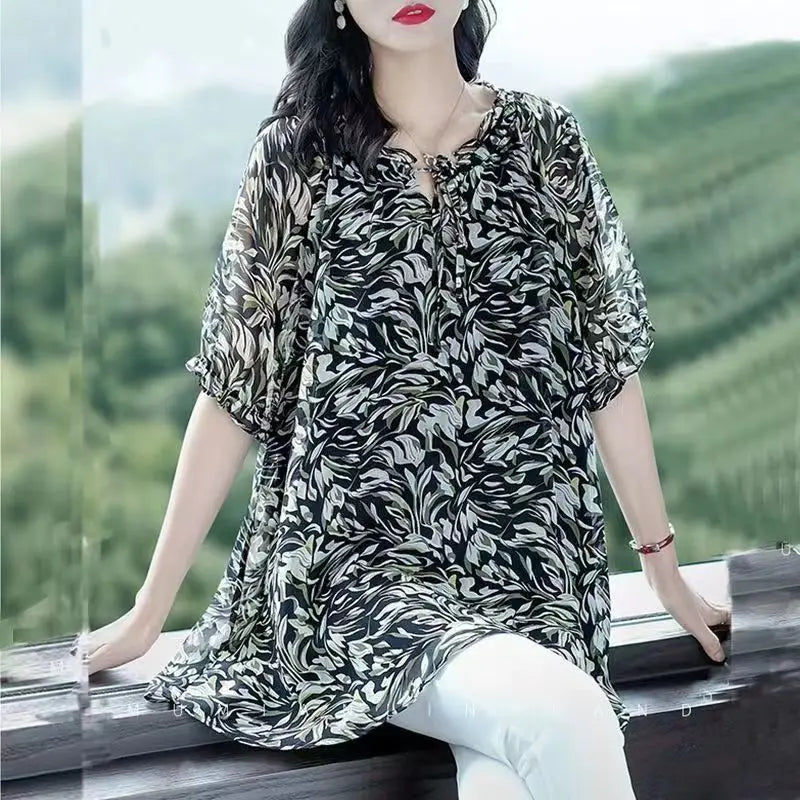 Large Size Chiffon Blouse for Spring and Summer