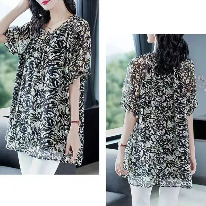 Large Size Chiffon Blouse for Spring and Summer