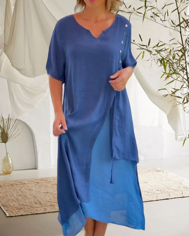 Solara Asymmetrische Korte Mouw Jurk