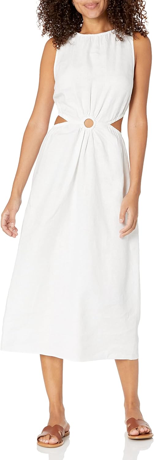 GlamourVrouw Sade Linnen Cutout Midi Jurk voor Stijlbewuste Vrouwen