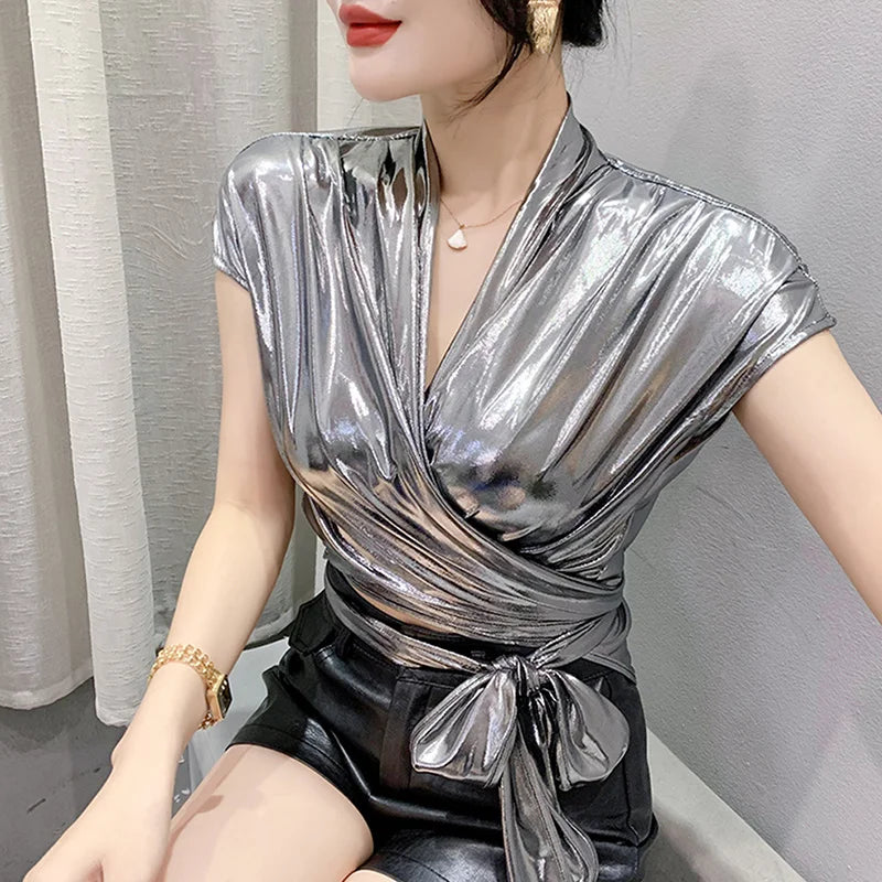 GlamorousGlow Shiny Sleeveless T-Shirt
