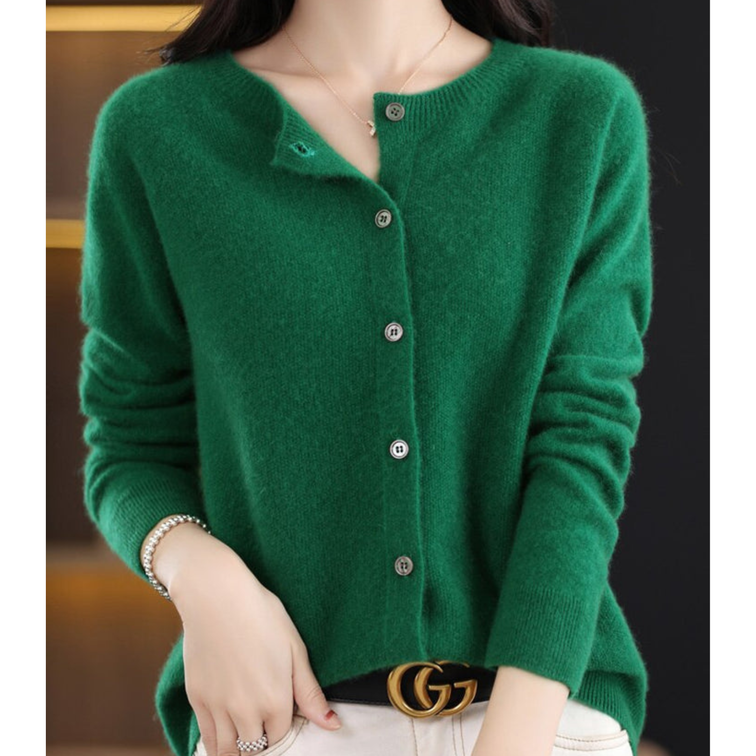 VELANORA - Zuivere Merinowol Dames O-hals Cardigan Kasjmier Trui