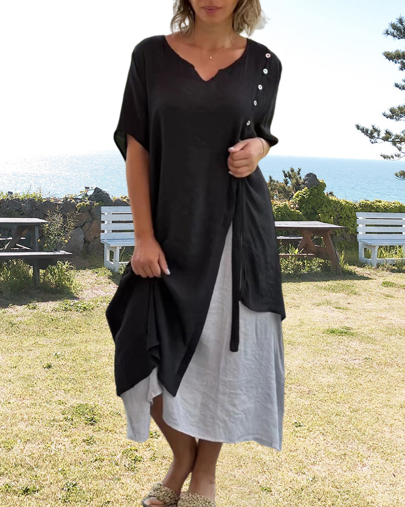 Solara Asymmetrische Korte Mouw Jurk
