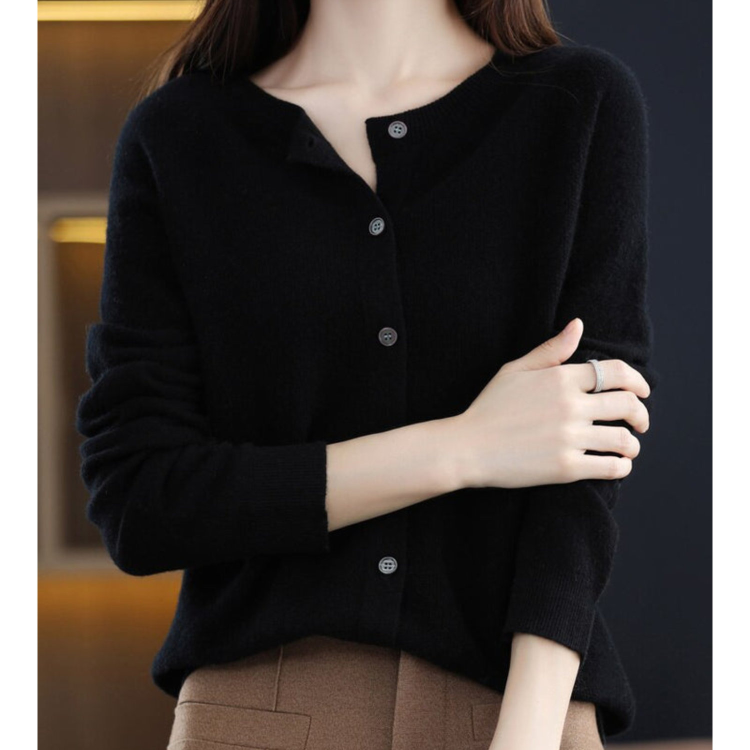 VELANORA - Zuivere Merinowol Dames O-hals Cardigan Kasjmier Trui