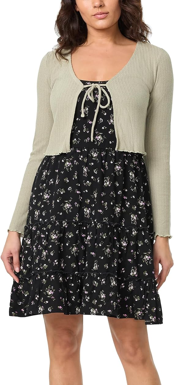 Flora vestito midi con spalline e cardigan a manica lunga per donne