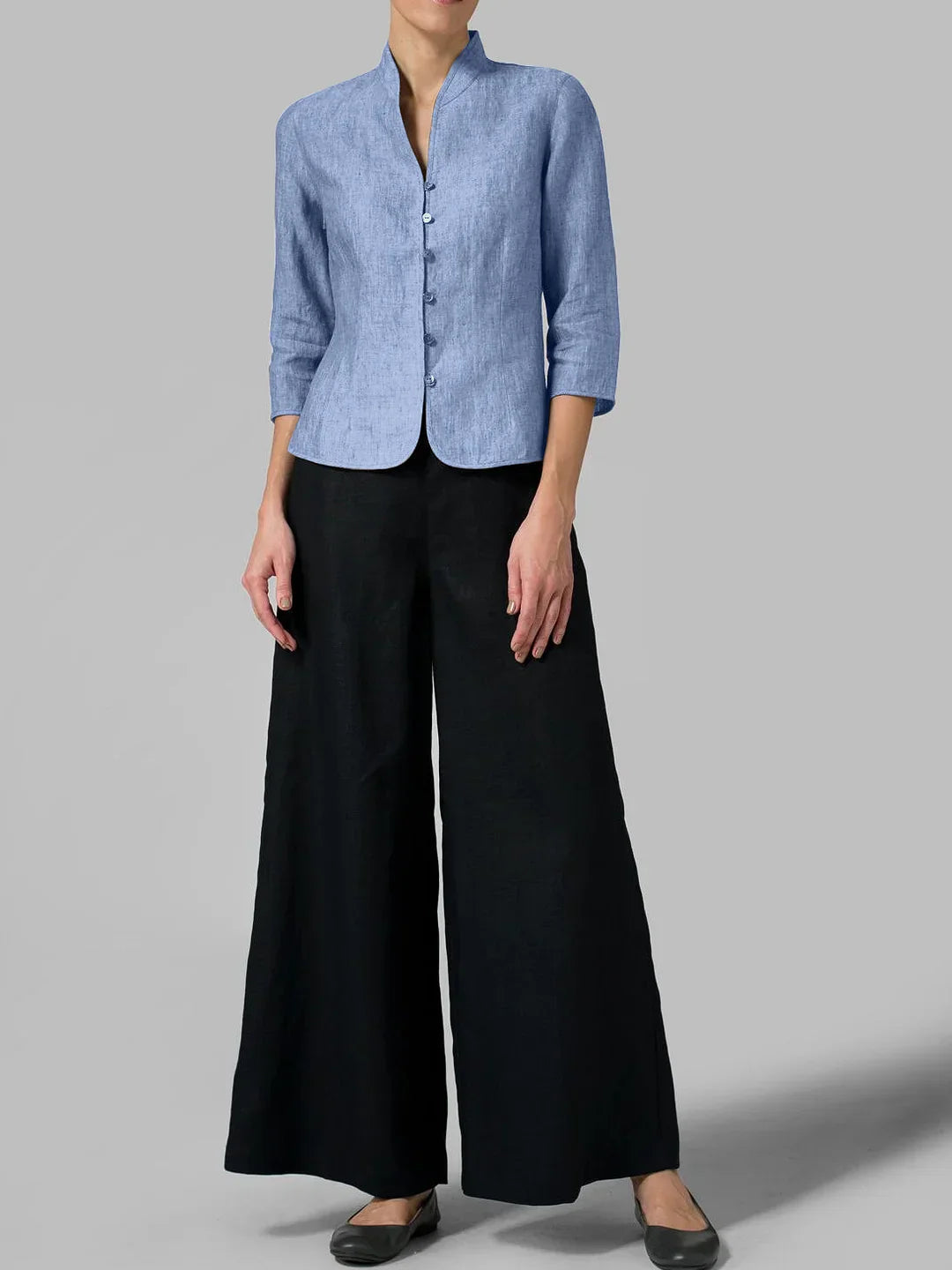 Pleun | Chambray-Bluse mit Stehkragen