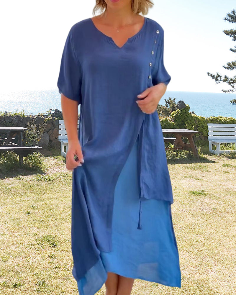 Solara Asymmetrische Korte Mouw Jurk