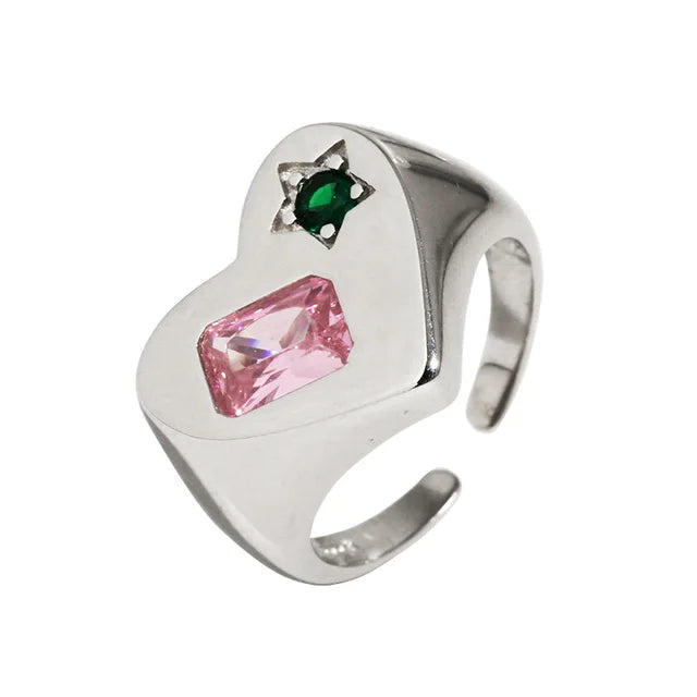 Diamond Hearts Silver Engagement Ring