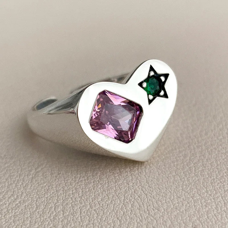 Diamond Hearts Silver Engagement Ring