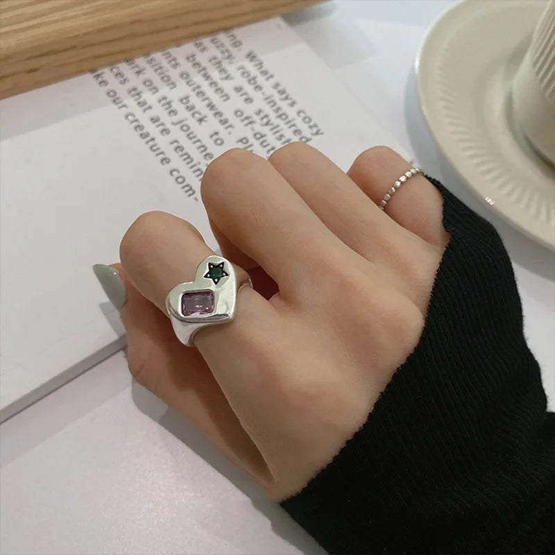 Diamond Hearts Silver Engagement Ring
