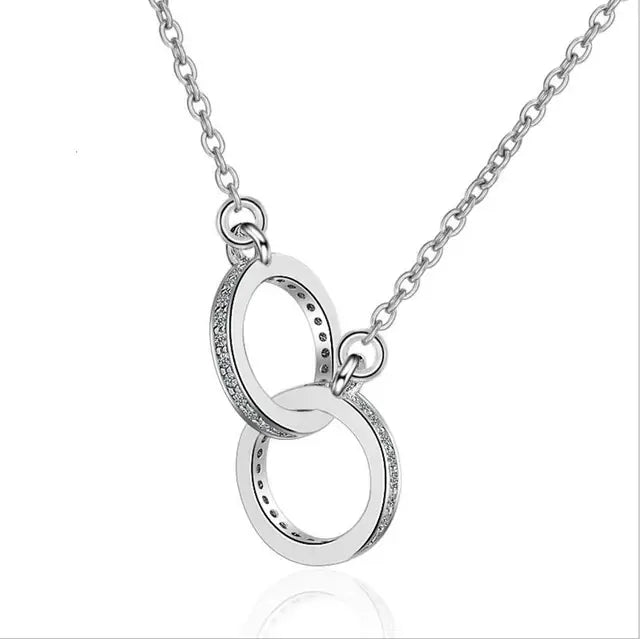 Celestia Zilveren Dubbele Cirkel Ketting met Zirconia Steentjes