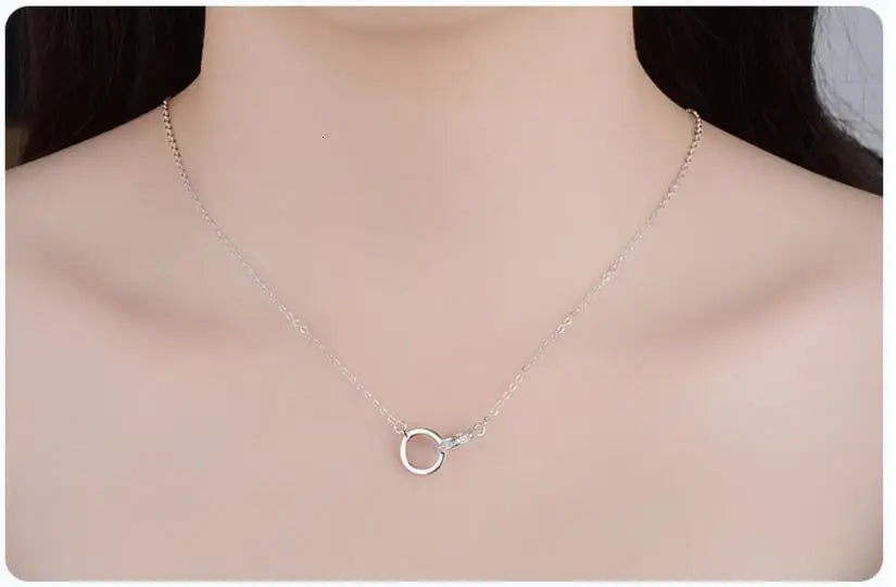 Celestia Zilveren Dubbele Cirkel Ketting met Zirconia Steentjes