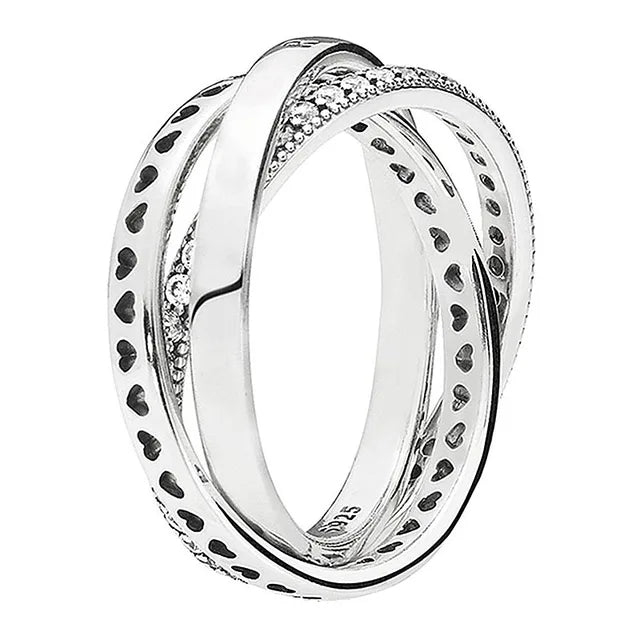 Sterling Silver Mother Double Pave Heart Ring