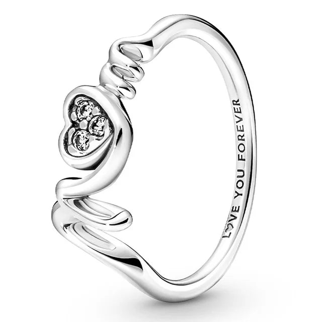 Sterling Zilveren Moeder Dubbel Pave Hart Ring