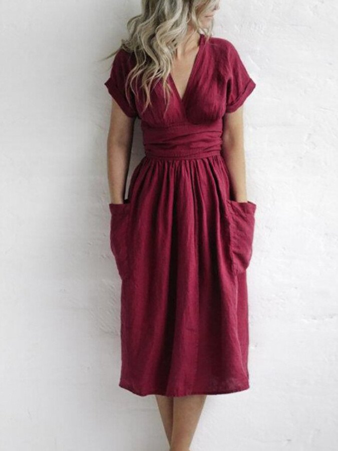 Chic Linen Dress with Lace-up Closure by Novella