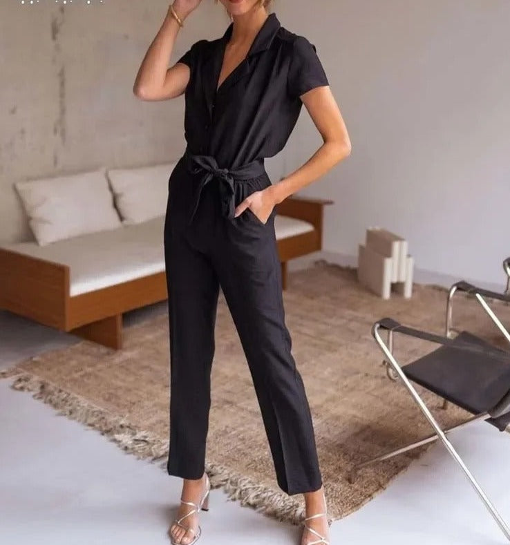 Charmant Couture Patchwork V-Hals Jumpsuit