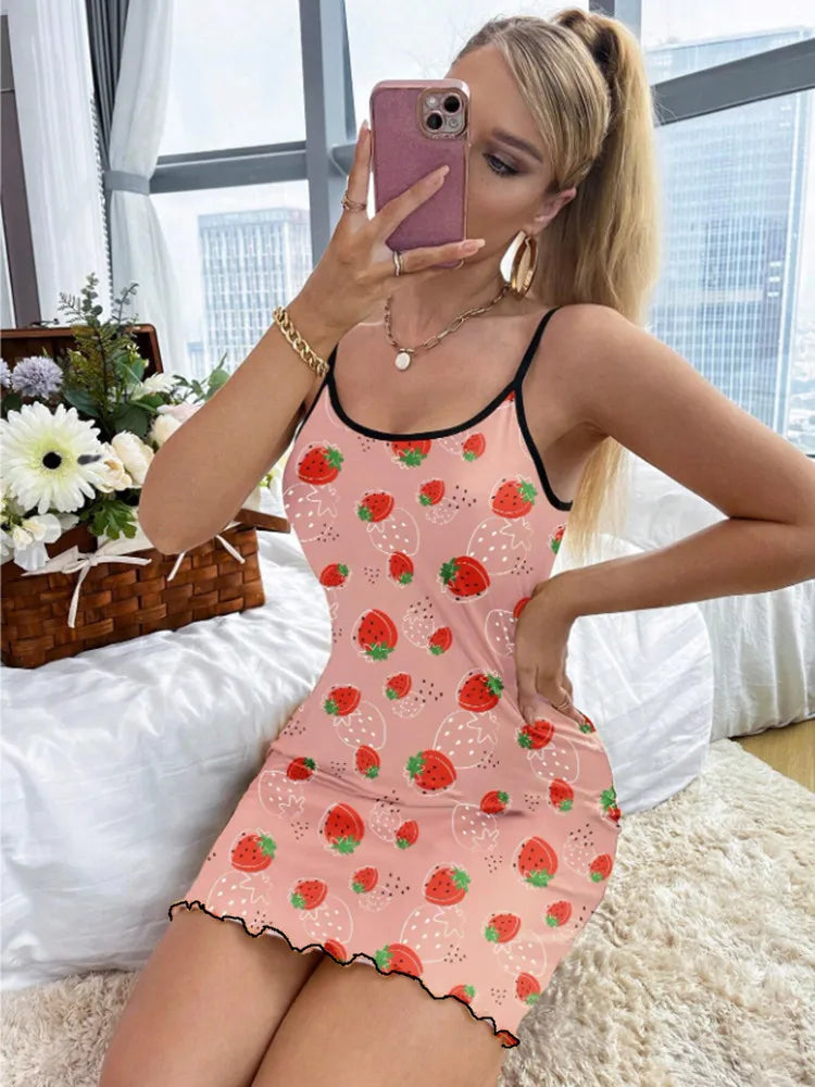 Bella Aardbei Print Flirterige Nachtjurk