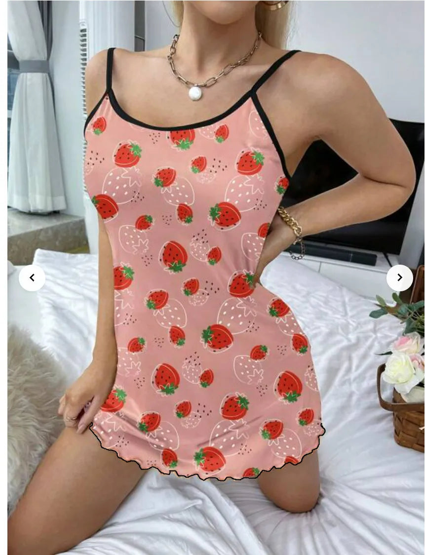 Bella Aardbei Print Flirterige Nachtjurk