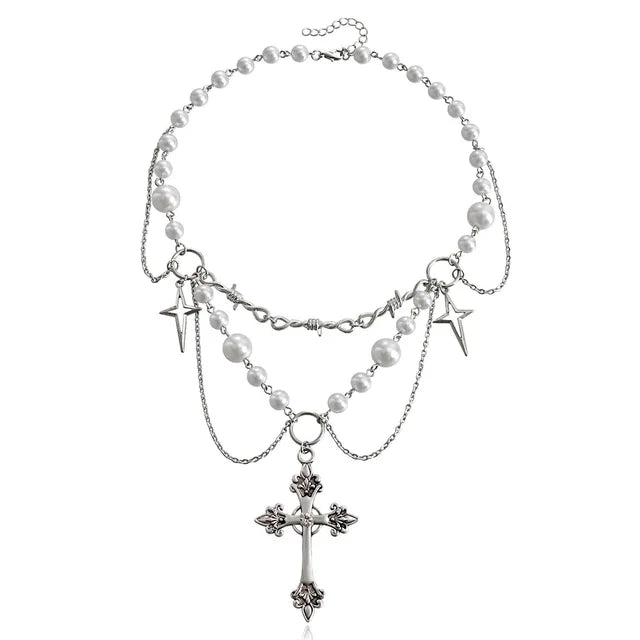 Aurora Love Butterfly Kruis Halsketting met Parelkwastjes