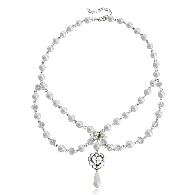 Aurora Love Butterfly Kruis Halsketting met Parelkwastjes