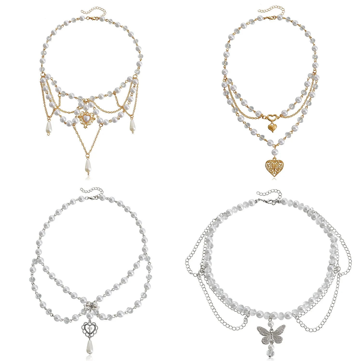 Aurora Love Butterfly Kruis Halsketting met Parelkwastjes