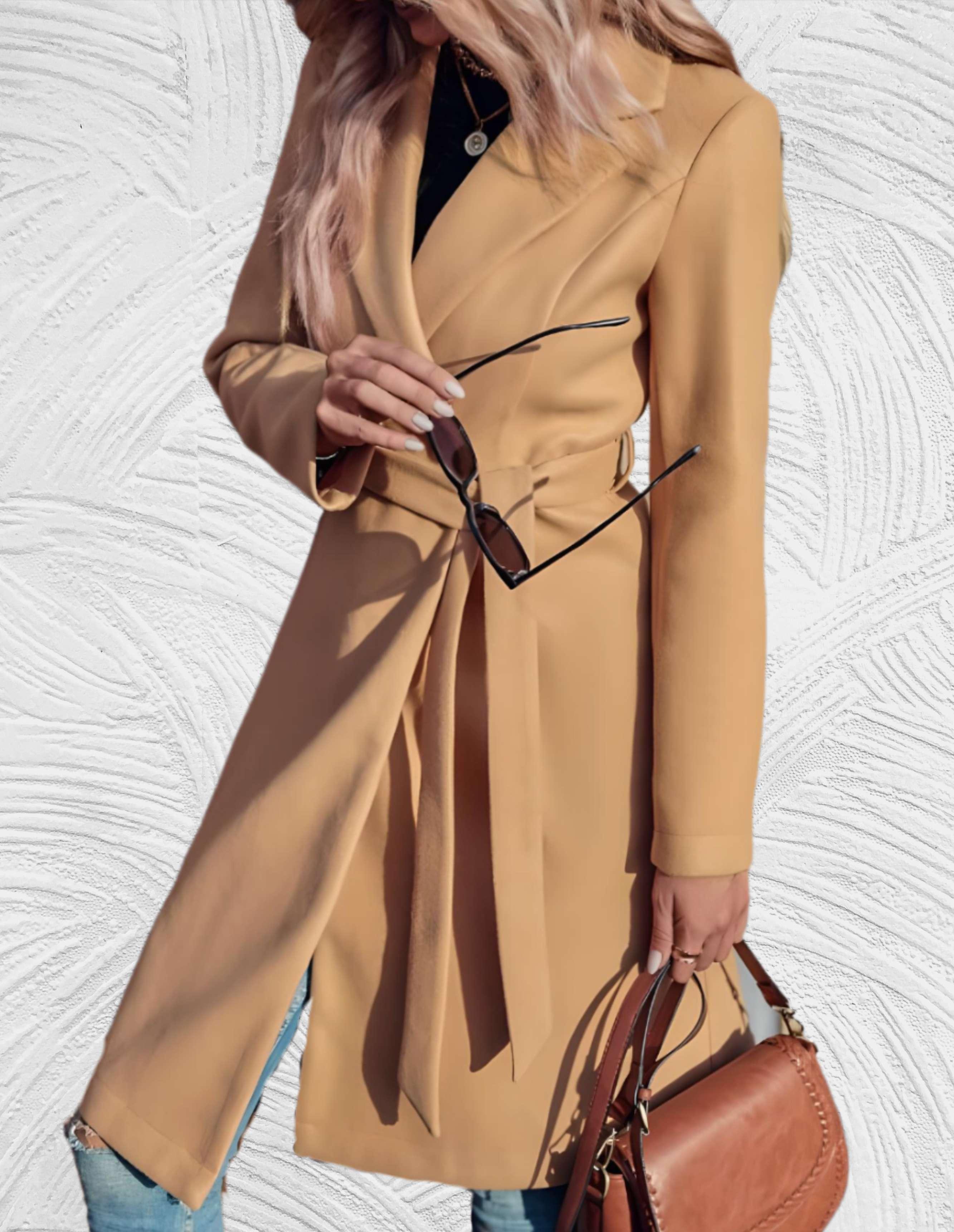 Velanora- Cappotto trench formale lungo con cintura in vita