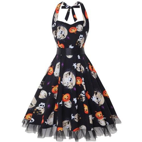 Alessandra | Vestito midi di Halloween con stampe di cartoni animati