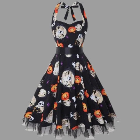Alessandra | Vestito midi di Halloween con stampe di cartoni animati