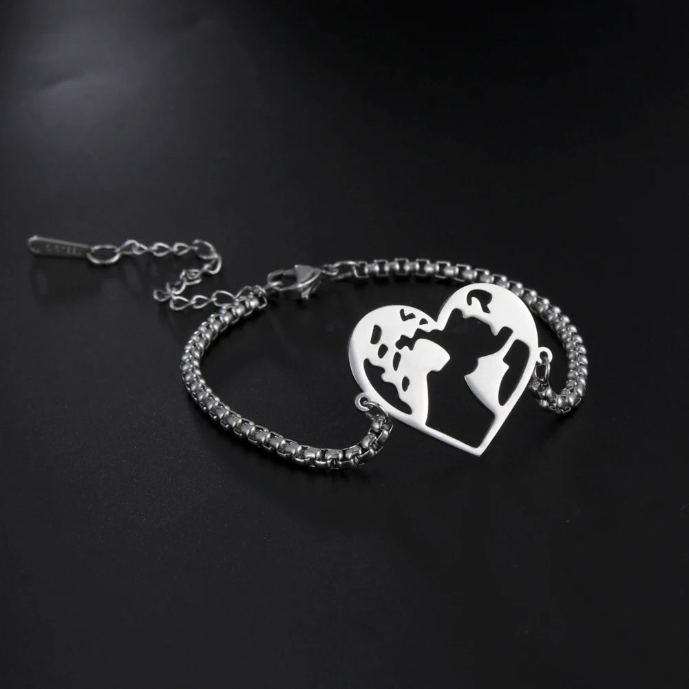 HeartMap Mappa del Mondo Braccialetto a Cuore con Intagli Irregolari