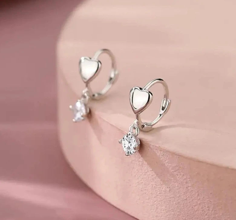 Diamondeer Silver Color Zircon Tassel Love Heart Earrings