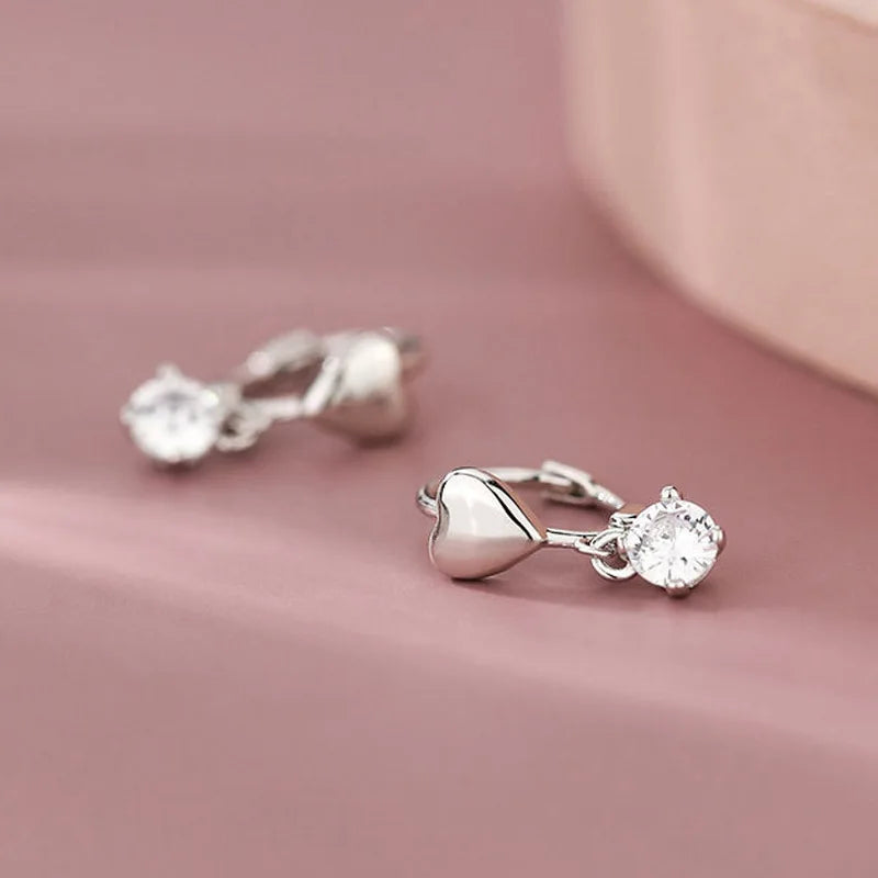Diamondeer Silver Color Zircon Tassel Love Heart Earrings