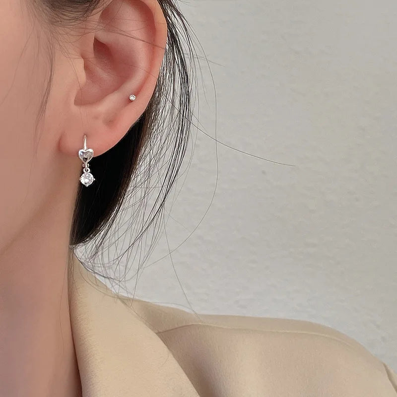 Diamondeer Silver Color Zircon Tassel Love Heart Earrings