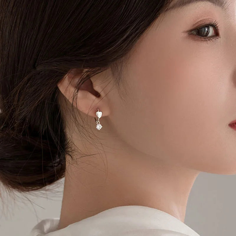 Diamondeer Silver Color Zircon Tassel Love Heart Earrings