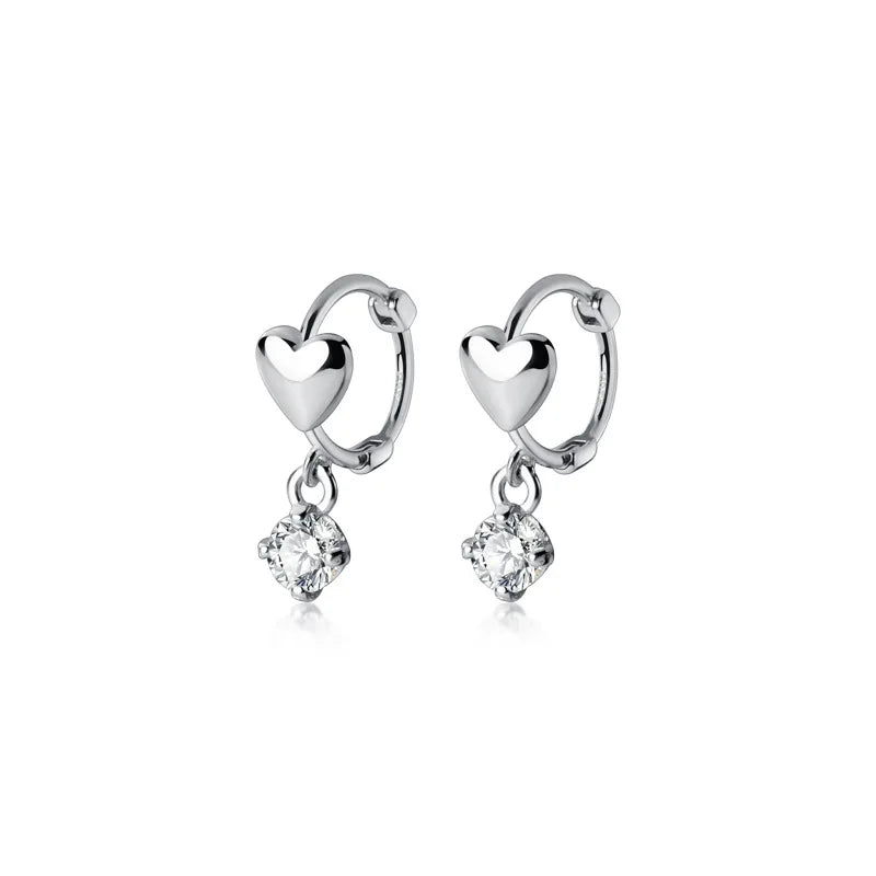 Diamondeer Silver Color Zircon Tassel Love Heart Earrings