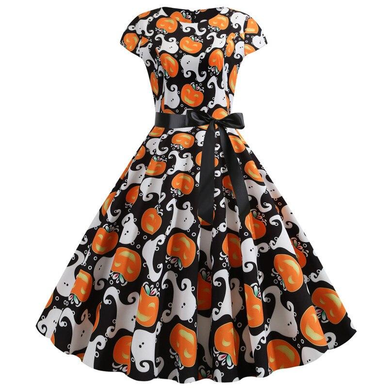 Anita | Midi-Kleid mit Geist und Halloween-Kürbis