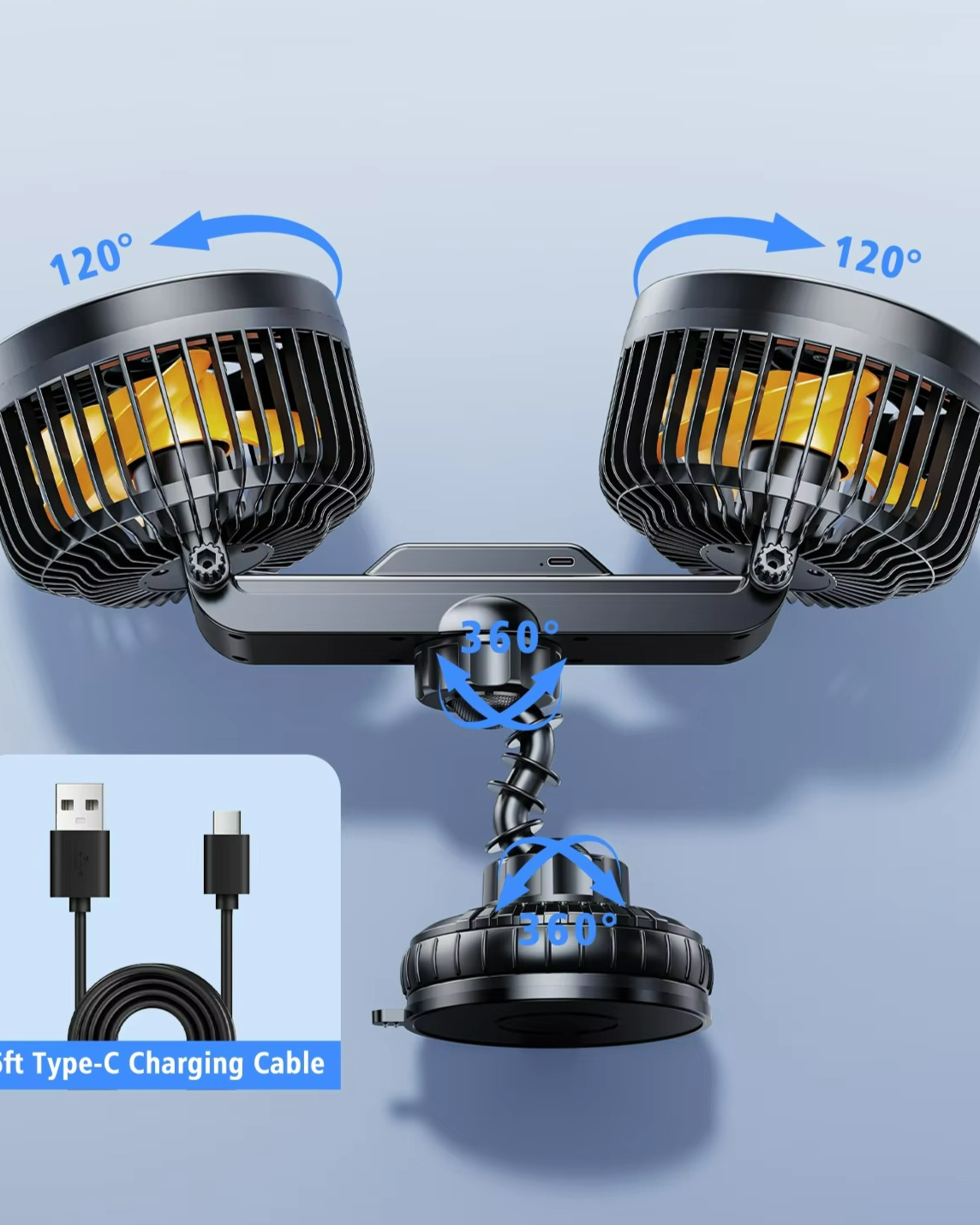 Autokoelventilator met dubbele koppen en sterke zuignap